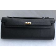Copy Hermes Kelly 31cm Wallet Handstitched, Fuschia Black 5J RS07577