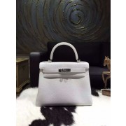 Hermes Kelly 28cm Togo Calfskin Bag Handstitched Palladium Hardware, Blanc White RS19203