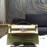 Hermes Mini Kelly Pochette 22cm Alligator Palladium Hardware, Vert Veronese 6H RS10470
