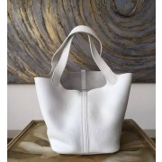 Hermes Picotin Lock Bag 18cm/22cm Taurillon Clemence Palladium Hardware Hand Stitched, Blanc CK01 RS15921