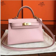 Hermes Rose Dragee Swift Kelly Mini II 20cm Handmade Bags RS23480