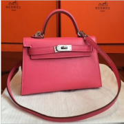 Hermes Rose Lipstick Chevre Kelly Mini II 20cm Handmade Bags RS23476