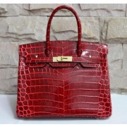 Hermes Shiny Alligator Crocodile Birkin 30cm Gold Hardware Handstitched, Bougainvillier A5 RS170061