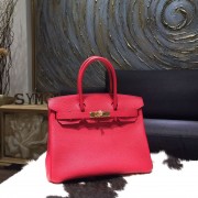 Knockoff Hermes Birkin 30cm Togo Calfskin Bag Handstitched Gold Hardware, Rouge Piovine 2R RS19753
