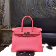 Knockoff Hermes Birkin 30cm Togo Calfskin Bag Handstitched Palladium Hardware, Rose Lipstick U5 RS03148