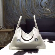 Knockoff Hermes Lindy 26cm/30cm Taurillon Clemence Bag Hand Stitched Palladium Hardware, Pearl Grey CK80 RS12122