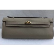Replica Hermes Kelly 31cm Wallet Autruche Ostrich Skin Handstitched, Fuschia Grey 5J RS07573
