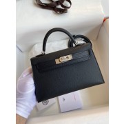 Replica Hermes Mini Kelly Silver Hardware Black  Bags RS23296