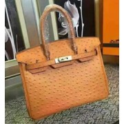 Top Hermes Autruche Ostrich Birkin 30cm Bag Handstitched Palladium Hardware, Parchemin 3C RS07206