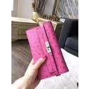Best Hermes Kelly 31cm Wallet Autruche Ostrich Skin Handstitched, Fuschia Pink 5J RS07572