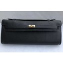 Copy Hermes Kelly 31cm Wallet Handstitched, Fuschia Black 5J RS07577