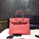 Hermes Birkin 30cm Epsom Calfskin Bag Handstitched Palladium Hardware, Flamingo I5 RS09991