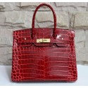 Hermes Shiny Alligator Crocodile Birkin 30cm Gold Hardware Handstitched, Bougainvillier A5 RS170061