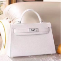 Hermes White Epsom Kelly Mini II 20cm Handmade Bags RS23467