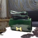 Imitation Hermes Constance Elan 26cm Shiny Crocodile Skin Bag Handstitched, Vert Fonce CK67 RS09114
