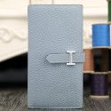 Knockoff Hermes Bearn Gusset Wallet In Blue Lin Leather RS17575