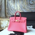 Knockoff Hermes Birkin 25cm Togo Calfskin Original Leather Bag Handstitched Palladium Hardware, Rose Lipstick U5 RS15716