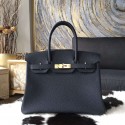 Knockoff Hermes Birkin 30cm Togo Calfskin Bag Handstitched Gold Hardware, Bleu Indigo CK76 RS17153