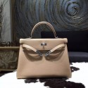 Knockoff Hermes Kelly 28cm/32cm Taurillon Clemence Bag Handstitched Palladium Hardware, Gris Tourterelle CK81 RS11306