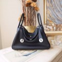 Knockoff Hermes Lindy 26/30cm Taurillon Clemence Calfskin Bag Handstitched, Noir CK01 RS18521