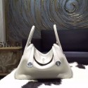 Knockoff Hermes Lindy 26cm/30cm Taurillon Clemence Bag Hand Stitched Palladium Hardware, Pearl Grey CK80 RS12122