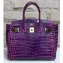 Knockoff Hermes Shiny Alligator Horseshoe Birkin 30cm Bag Gold Hardware Handstitched, Violet CK96, Orange CK93 RS11807