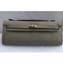 Replica Hermes Kelly 31cm Wallet Autruche Ostrich Skin Handstitched, Fuschia Grey 5J RS07573