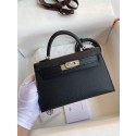 Replica Hermes Mini Kelly Silver Hardware Black  Bags RS23296