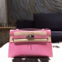 Sale 1:1 Hermes Mini Kelly Pochette 22cm Lizard Palladium Hardware Handstitched, Pink 5P RS16715