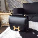 Sale 1:1 Imitation Hermes Constance 19cm Box Calfskin Original Leather Handstitched Gold Hardware, Noir RS15057