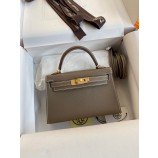 2022 Designer Replica Hermes Mini Kelly Gold Hardware Grey Bags RS23295