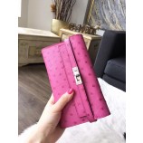 Best Hermes Kelly 31cm Wallet Autruche Ostrich Skin Handstitched, Fuschia Pink 5J RS07572