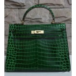 Designer VIP Hermes Shiny Alligator Crocodile Kelly 28cm/32cm Sellier Rigide Bag Gold Hardware Handstitched, Vert Fonce CK67 RS08257