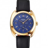 HERMES DRESSAGE BLUE DIAL GOLD CASE BLACK LEATHER STRAP RS23228