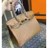 Hermes Birkin 30cm Autruche Ostrich Bag Handstitched Silver Hardware, Parchemin 3C RS16772