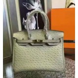 Hermes Birkin 30cm Autruche Ostrich Bag Palladium Hardware Handstitched, Vert Foret CC64 RS14679