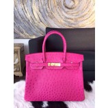 Hermes Birkin 30cm Ostrich Gold Hardware Hand Stitched, Fuchsia 5J RS10835