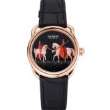 HERMES CLASSIC CROCO LEATHER STRAP BLACK DIAL RS23232