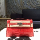 Hermes Mini Kelly Pochette 22cm Alligator Palladium Hardware, Bougainvillier A5 RS18467