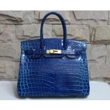 Hermes Shiny Alligator Crocodile Birkin 30cm Palladium Hardware Handstitched, Electric Blue 7T RS04484