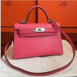 Hermes Rose Lipstick Chevre Kelly Mini II 20cm Handmade Bags RS23476