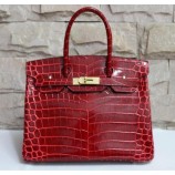 Hermes Shiny Alligator Crocodile Birkin 30cm Gold Hardware Handstitched, Bougainvillier A5 RS170061