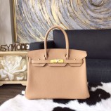 Knockoff Best Hermes Birkin 30/35cm Togo Calfskin Bag Handstitched Gold Hardware, Tabac Camel CK24 RS20994