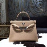 Knockoff Hermes Kelly 28cm/32cm Taurillon Clemence Bag Handstitched Palladium Hardware, Gris Tourterelle CK81 RS11306