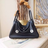 Knockoff Hermes Lindy 26/30cm Taurillon Clemence Calfskin Bag Handstitched, Noir CK01 RS18521