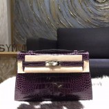 Knockoff Hermes Mini Kelly Pochette 22cm Shiny Alligator Palladium Hardware Handstitched, Amethyste 9G RS15873