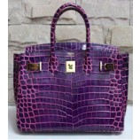 Knockoff Hermes Shiny Alligator Horseshoe Birkin 30cm Bag Gold Hardware Handstitched, Violet CK96, Orange CK93 RS11807