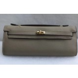 Replica Hermes Kelly 31cm Wallet Autruche Ostrich Skin Handstitched, Fuschia Grey 5J RS07573