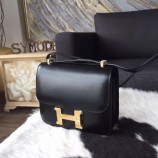 Sale 1:1 Imitation Hermes Constance 19cm Box Calfskin Original Leather Handstitched Gold Hardware, Noir RS15057