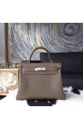 AAA Hermes Kelly 28cm Taurillon Clemence Original Leather Bag Handstitched Palladium Hardware, Etoupe CK18 RS00472